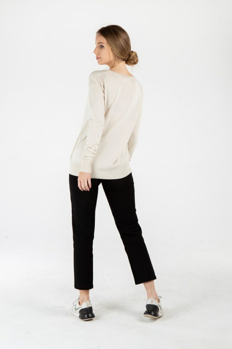 Ladies' Bamboo Cotton Loose Fit Knit Top-Beige