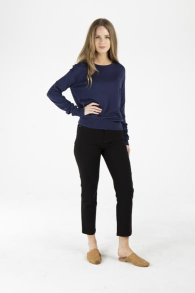 Ladies' Bamboo Cotton Loose Fit Knit Top-Navy