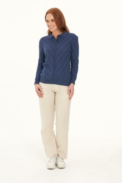 Ladies' Hemp Cotton Knit Polo-Navy