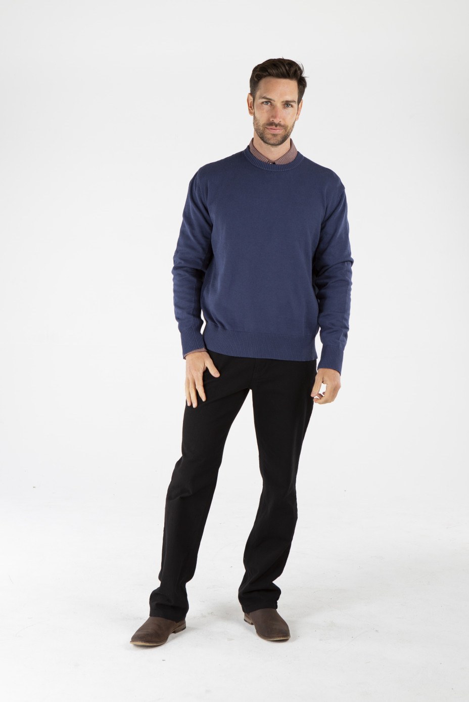 MWT1901 BLUE F_副本 Men's Hemp Cotton Jumper-Navy