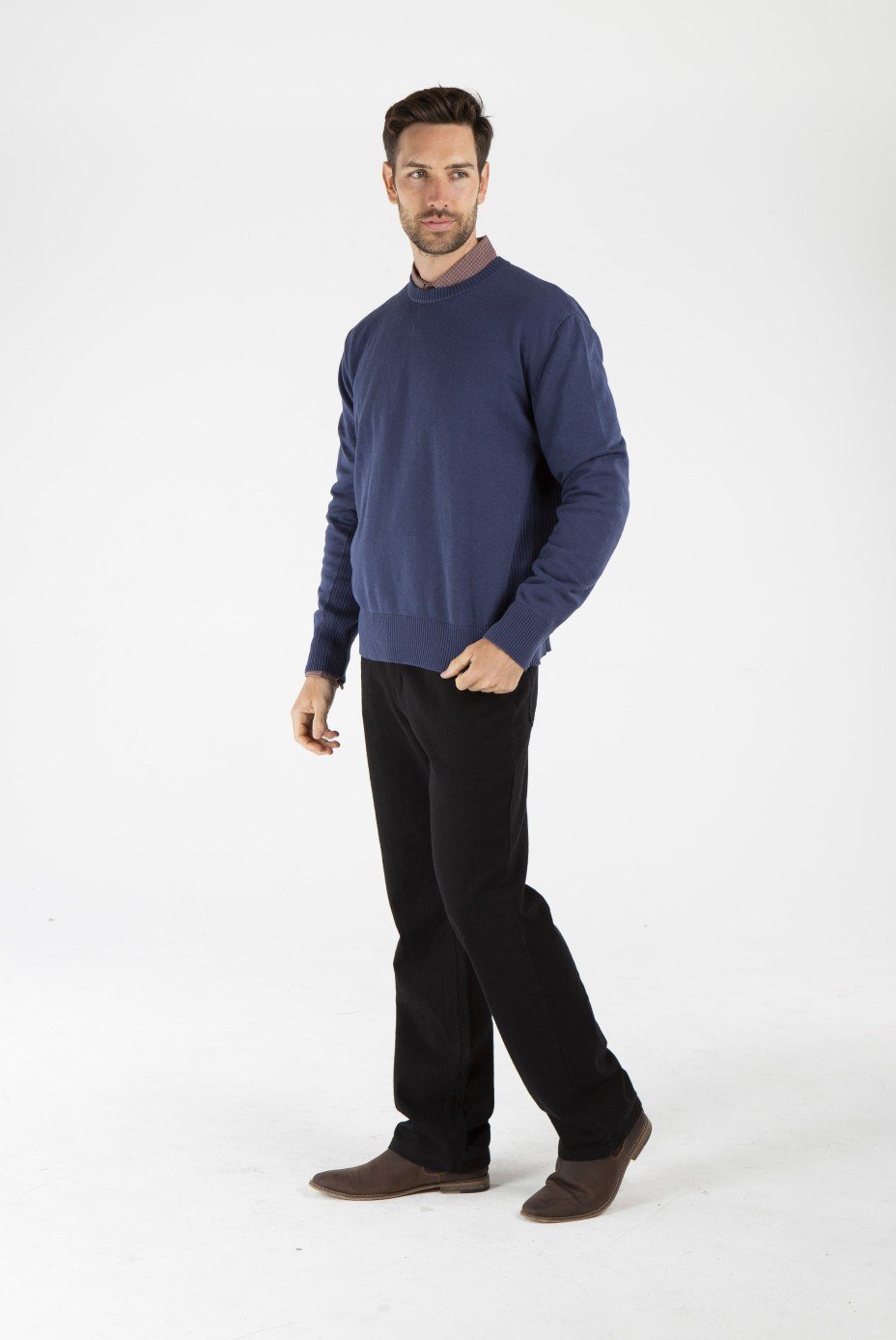 MWT1901 BLUE S_副本 Men's Hemp Cotton Jumper-Navy