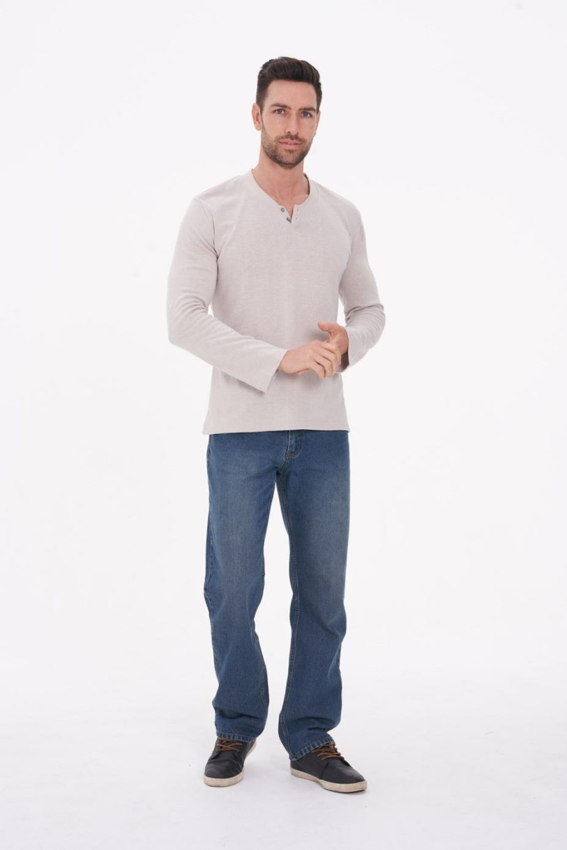 Men's Hemp Cotton Henley Tee-Light Grey