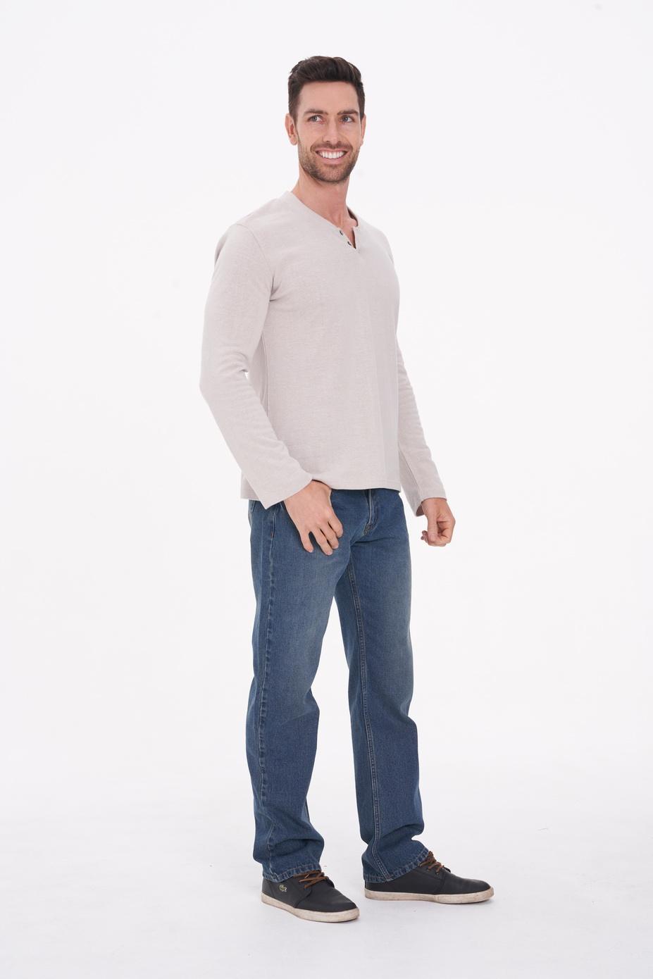 MWT2002 LIGHT GREY (3) Men's Hemp Cotton Henley Tee-Light Grey