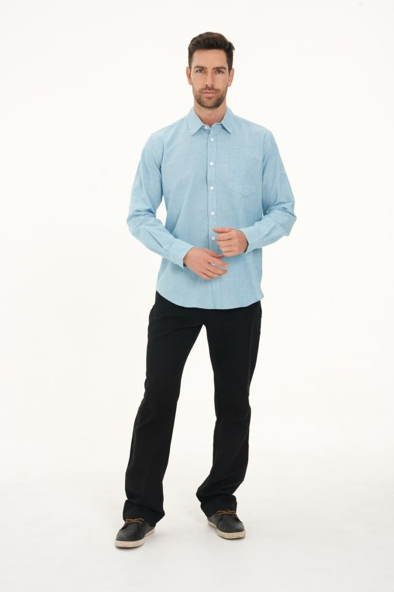 Men's Hemp Cotton Gingham Shirt-Blue