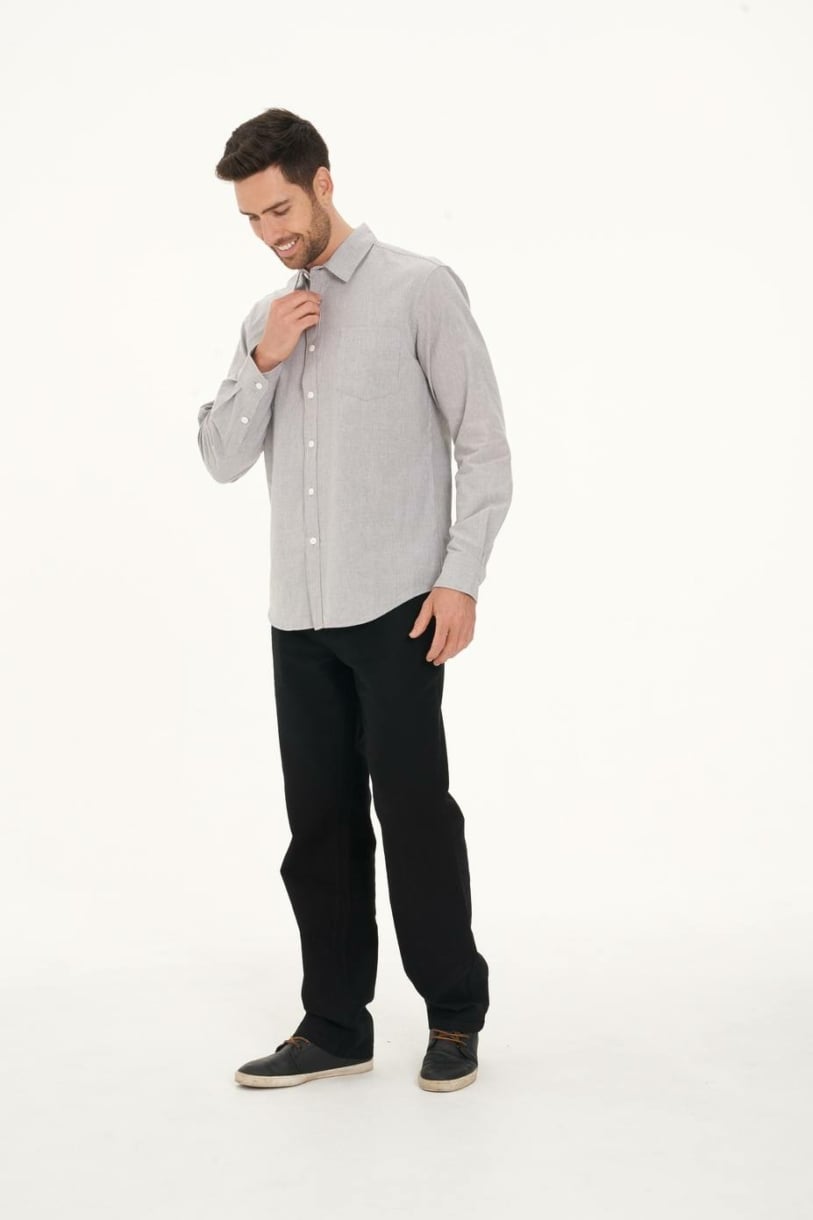 Men's Hemp Cotton Gingham Shirt-Grey