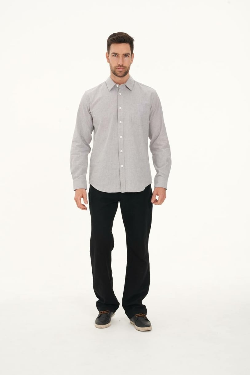 Men's Hemp Cotton Gingham Shirt-Grey