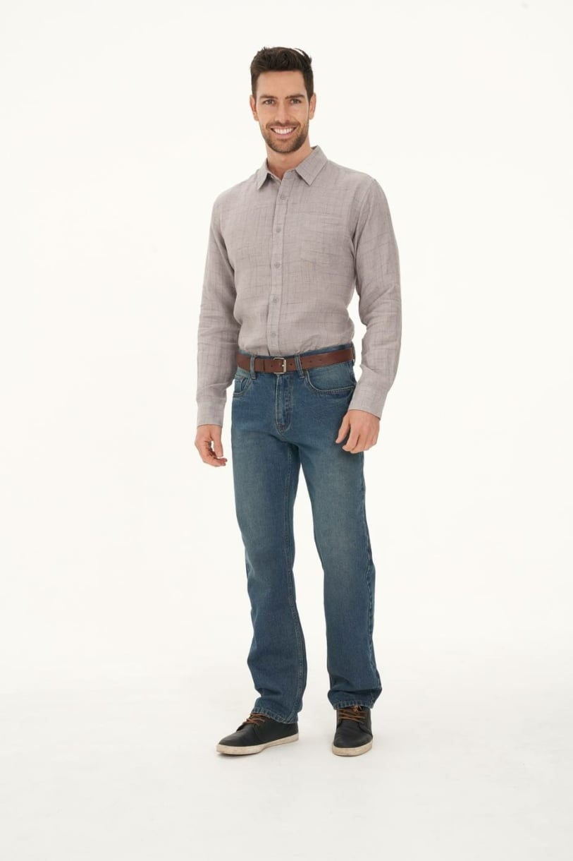 Men's 100% Hemp Check Shirt-Grey