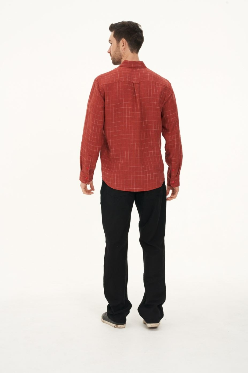 Men's 100% Hemp Check Shirt-Red