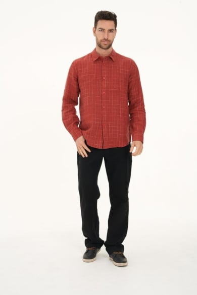 Men's 100% Hemp Check Shirt-Red