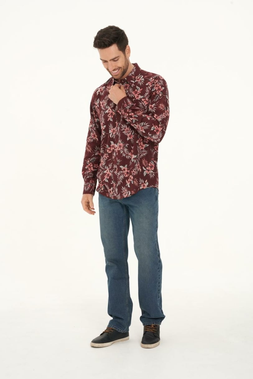 Men's Hemp Cotton Long Sleeve Floral Shirt