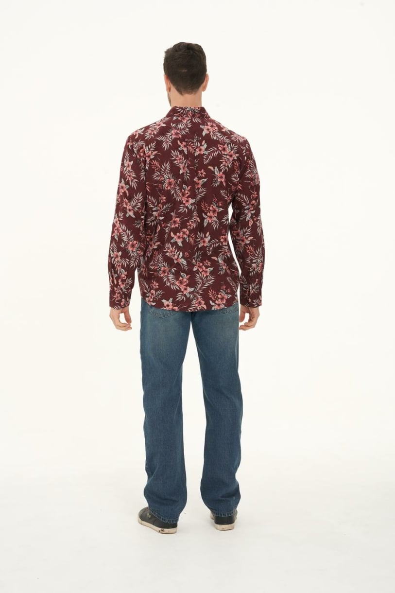 Men's Hemp Cotton Long Sleeve Floral Shirt