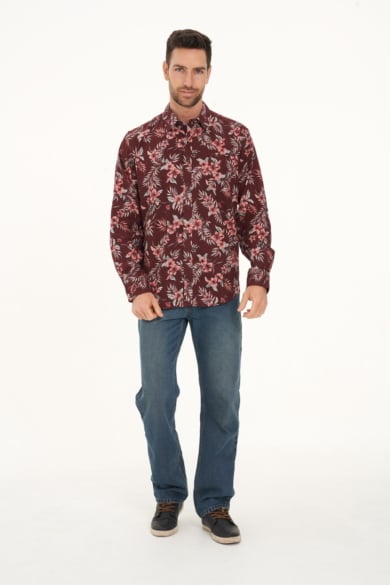 Men's Hemp Cotton Long Sleeve Floral Shirt