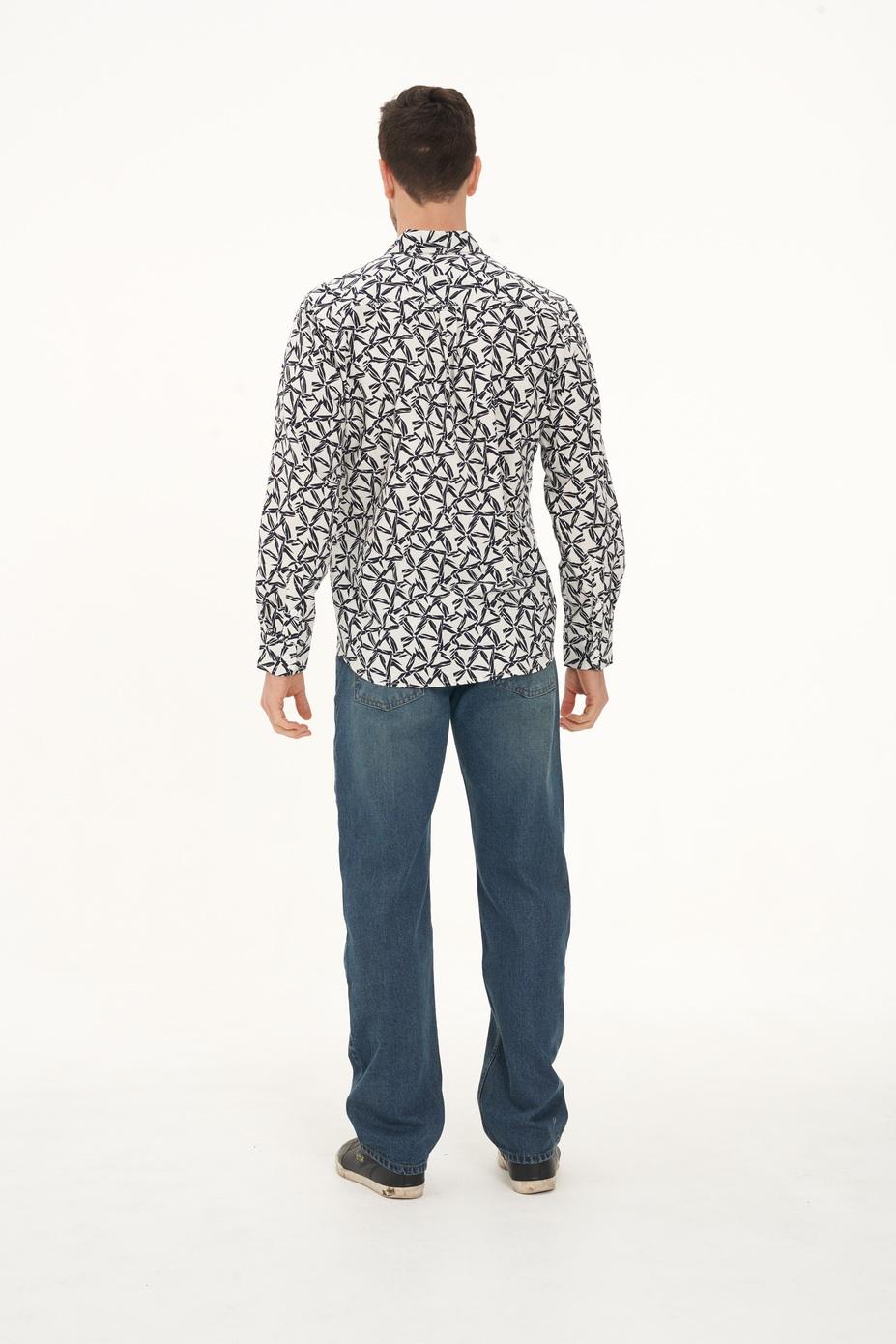 MWT2006 WHITE (4) Men's Hemp Cotton Print Long Sleeve Shirt-White