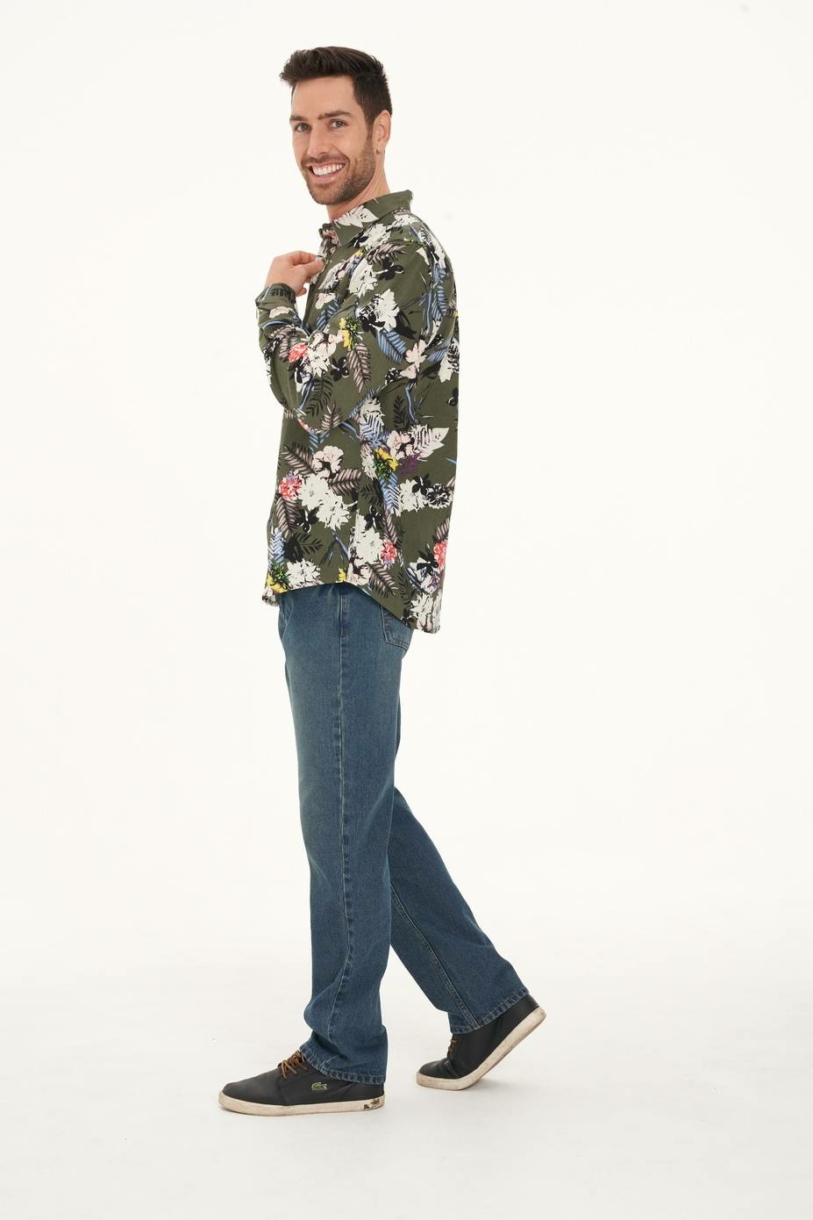 Men's Hemp Cotton Floral Long Sleeve Shirt