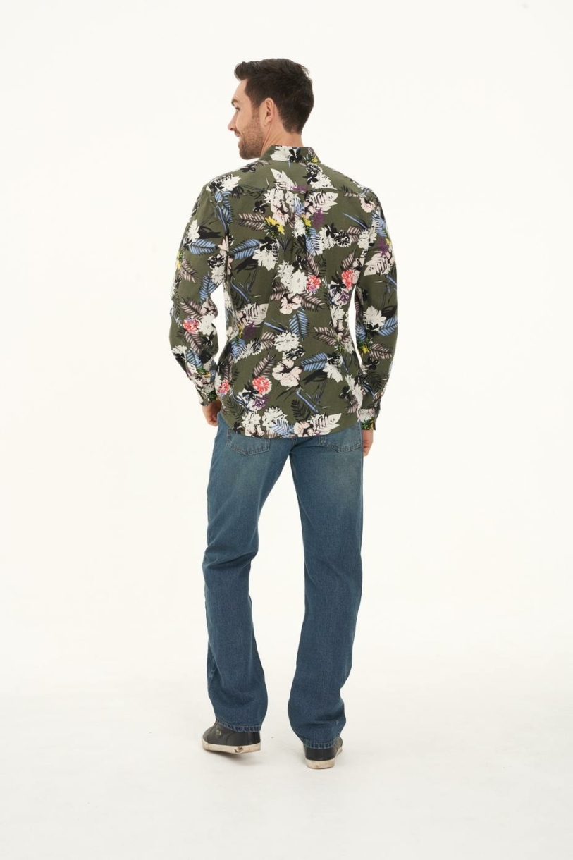 Men's Hemp Cotton Floral Long Sleeve Shirt