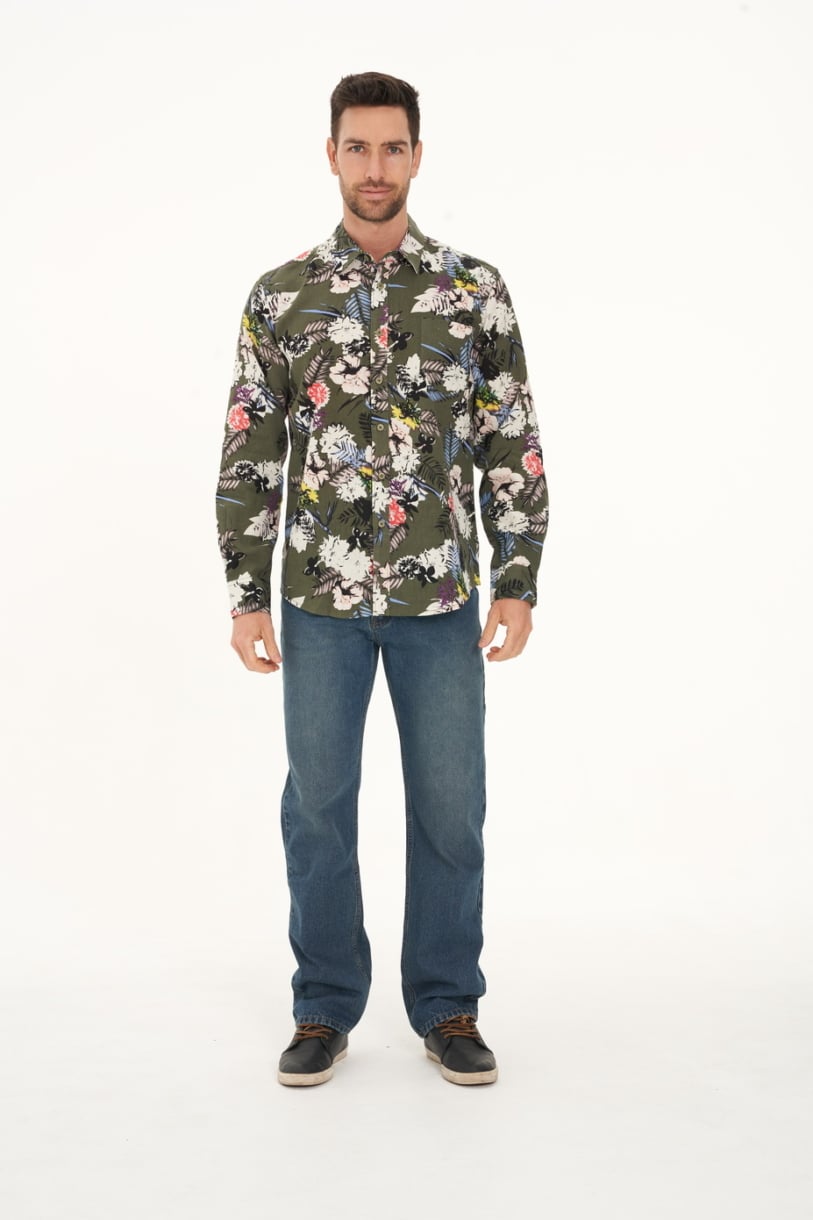 Men's Hemp Cotton Floral Long Sleeve Shirt