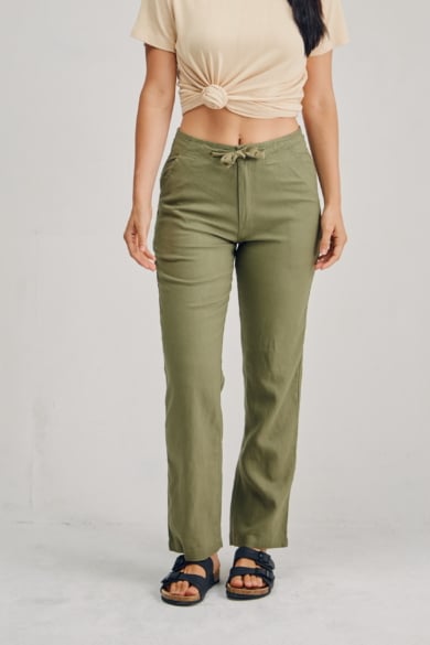 Ladies 100% Hemp Drawstring Beach Pants - Khaki