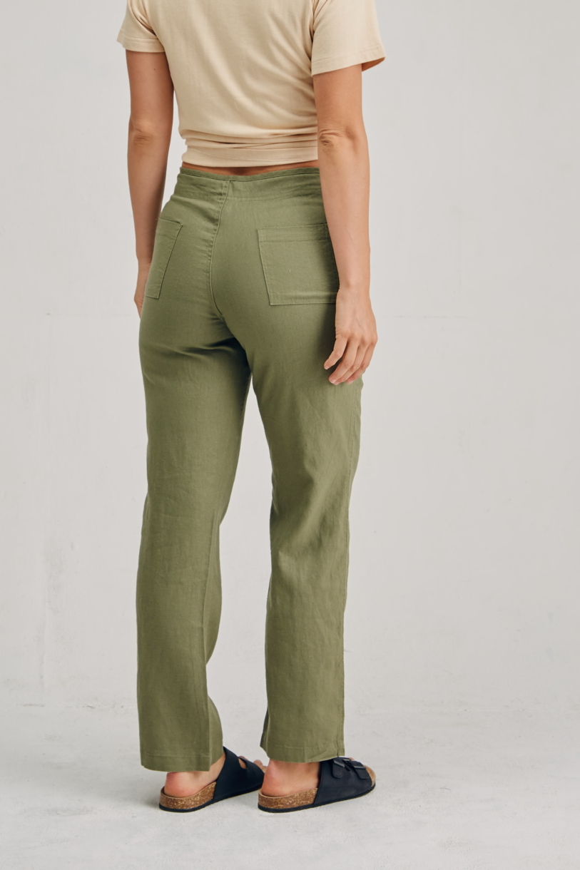 Ladies 100% Hemp Drawstring Beach Pants - Khaki