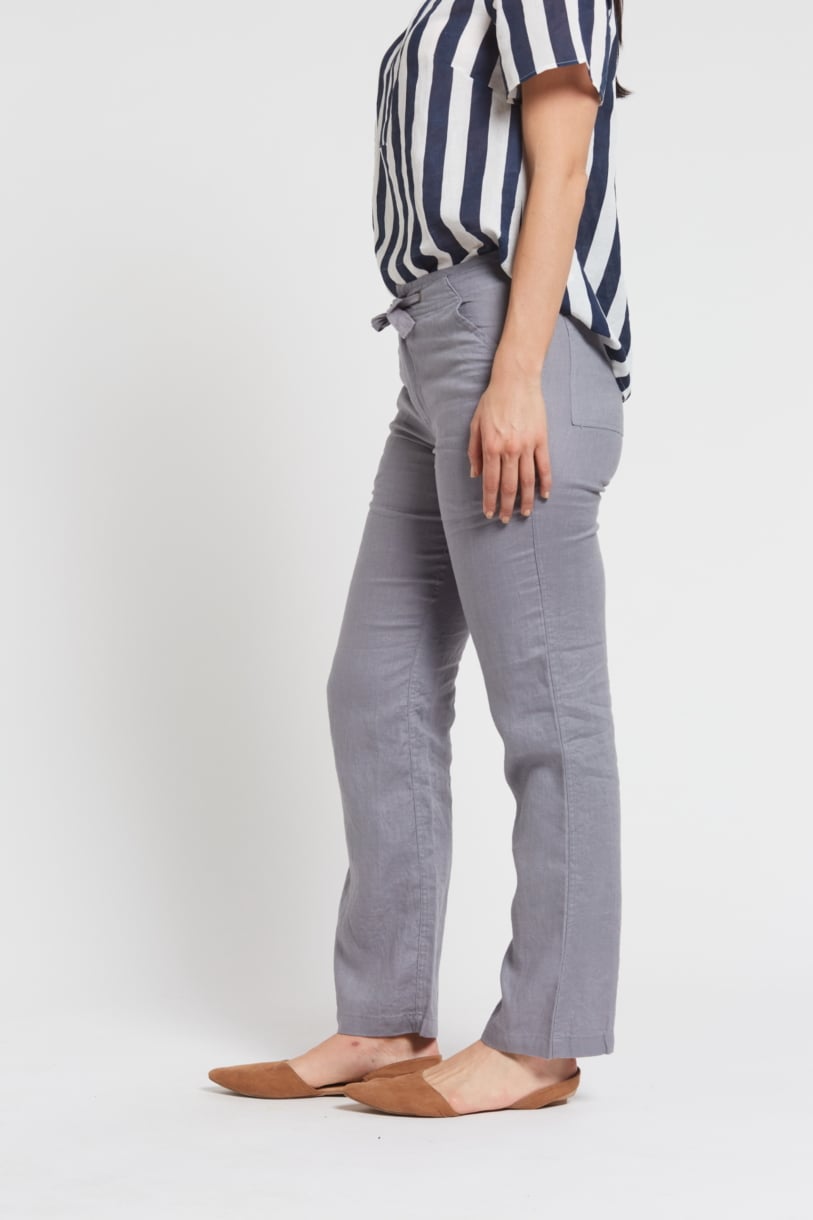 Ladies 100% Hemp Drawstring Beach Pants-Grey