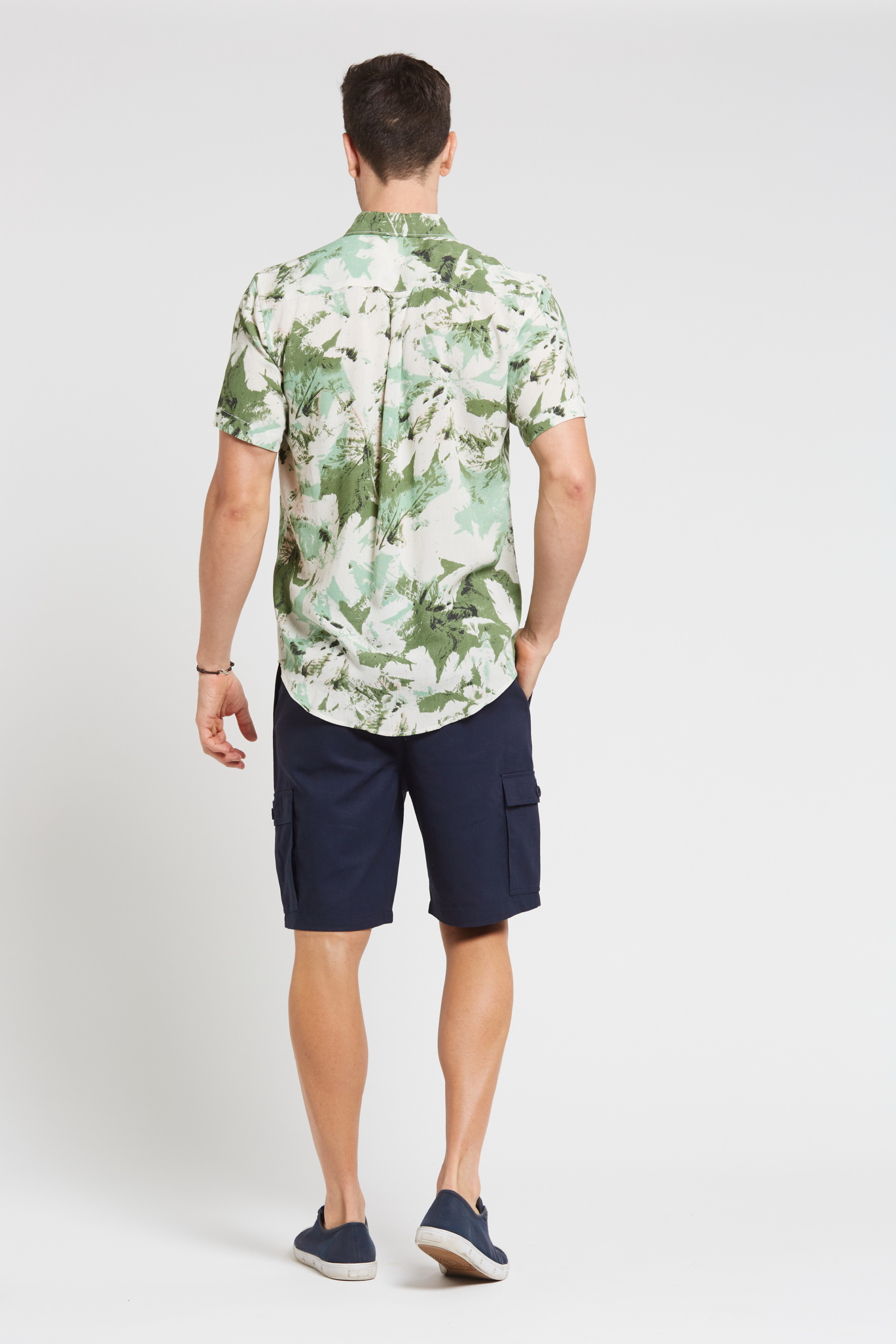 MST2023 GREEN B Men's Hemp Bamboo Print Short Sleeve Shirt-Green