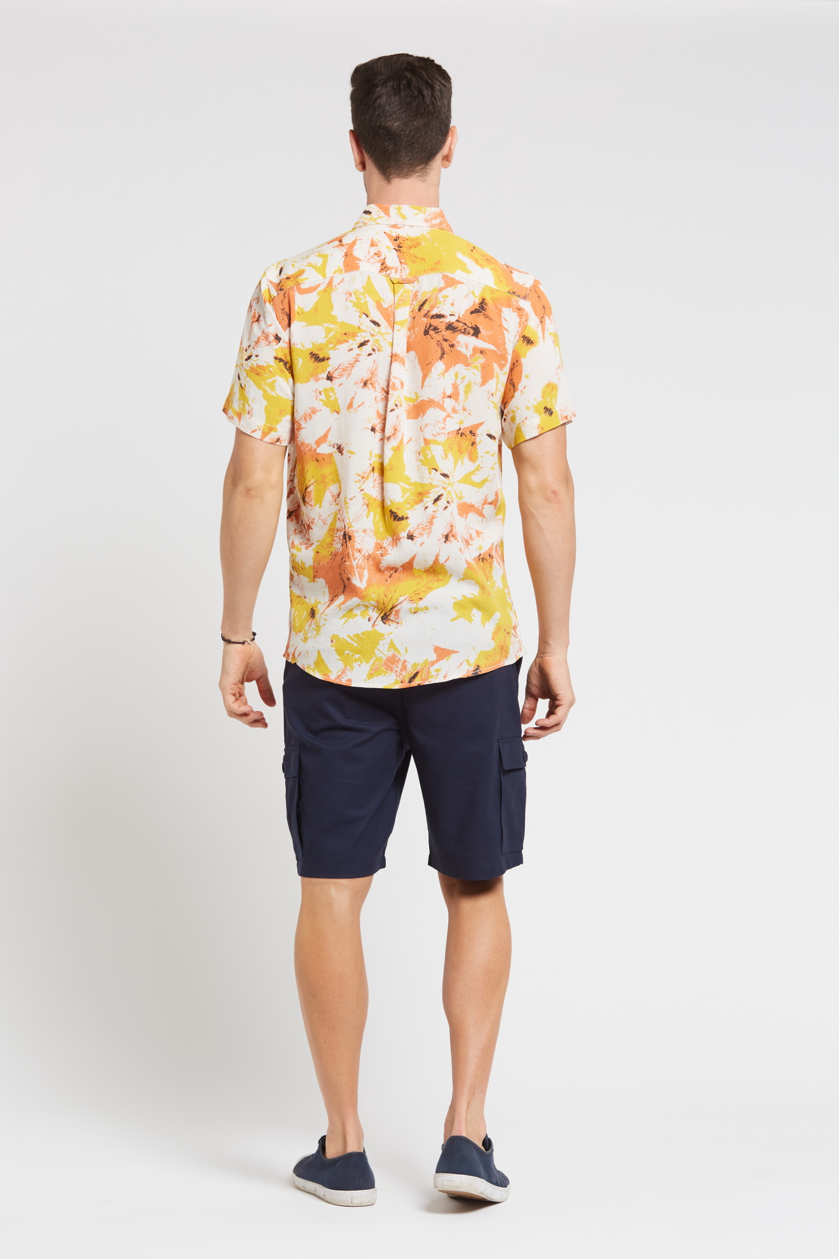 MST2023 YELLOW B Men's Hemp Bamboo Print Short Sleeve Shirt-Yellow