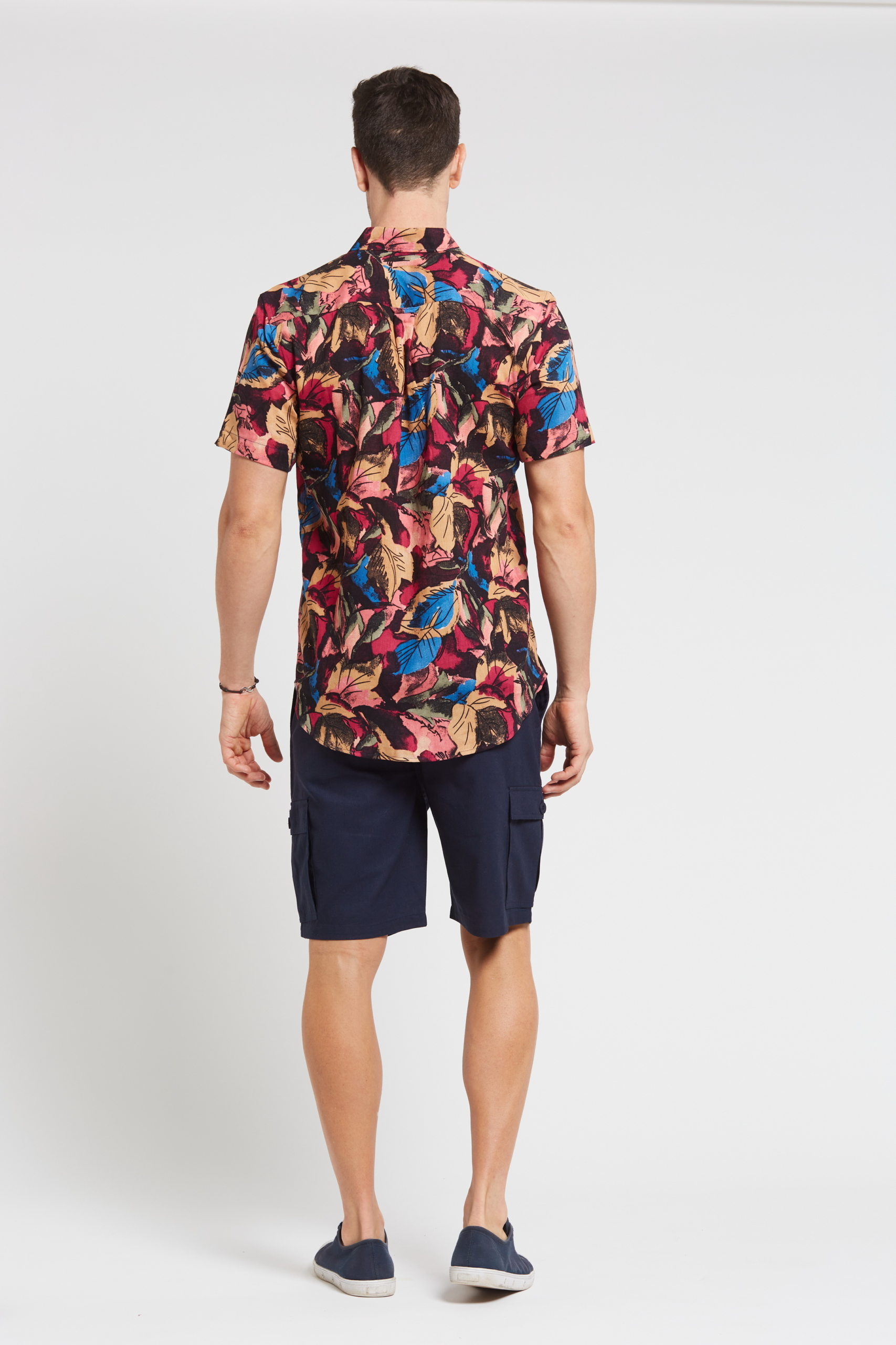 MST2024 RED B Men's Hemp Cotton Print Short Sleeve Shirt-Red