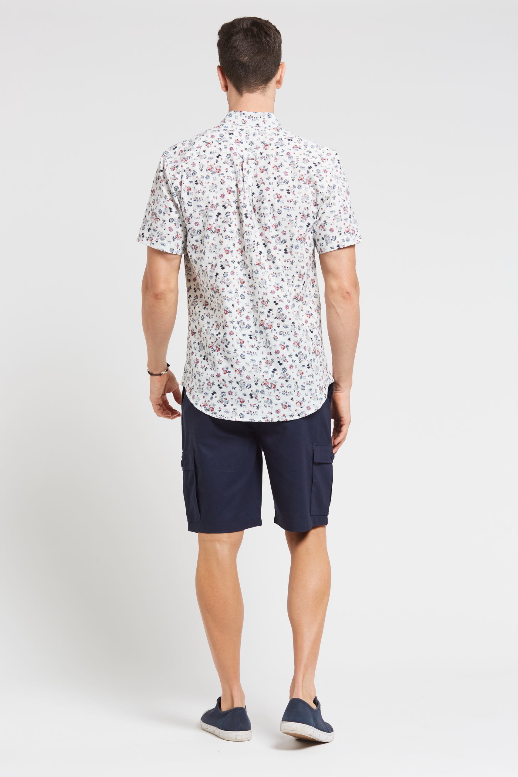 MST2025 WHITE B Men's Hemp Cotton Floral Short Sleeve Shirt-White