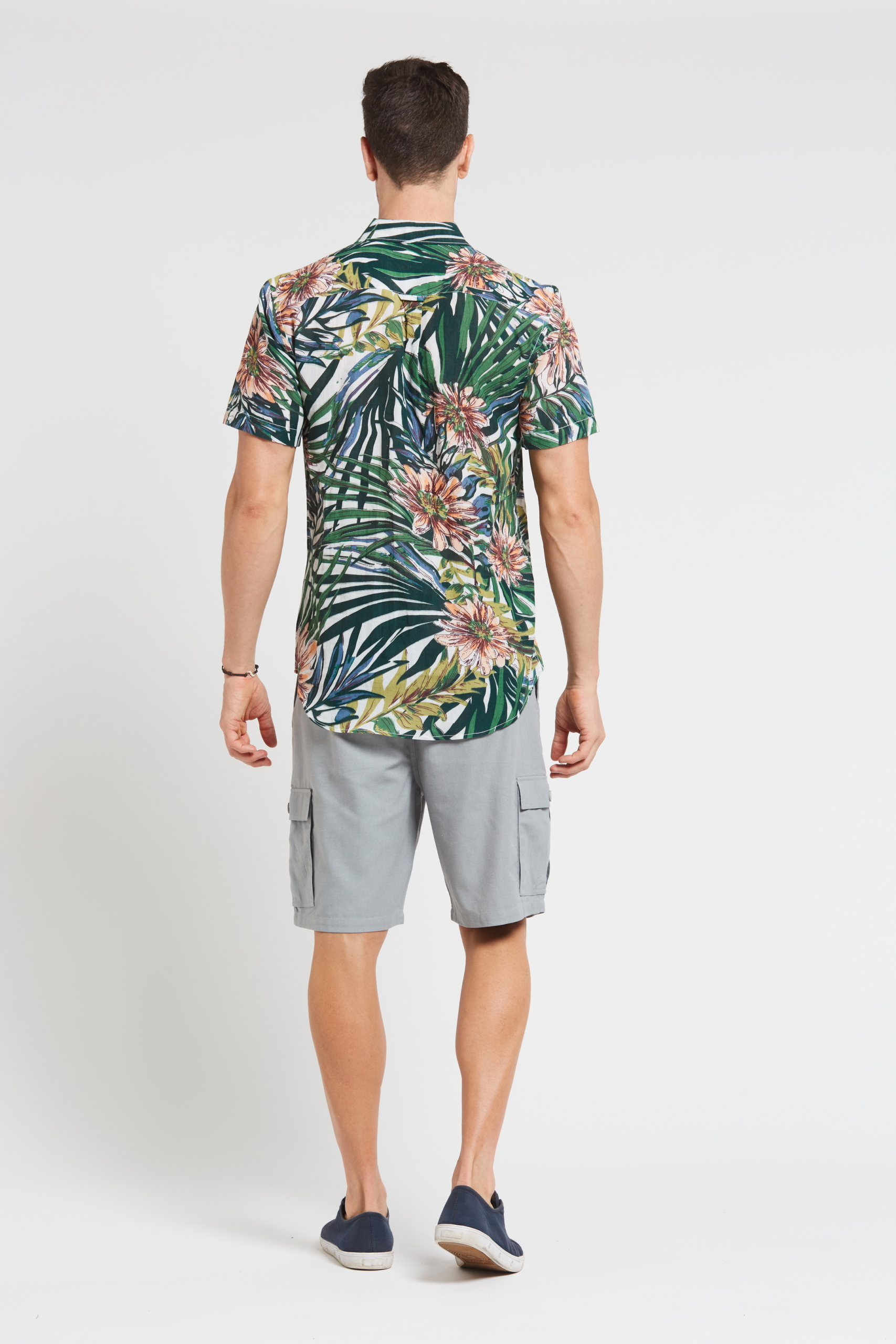 MST2027 GREEN B Men's Hemp Bamboo Jungle Short Sleeve Shirt-Green