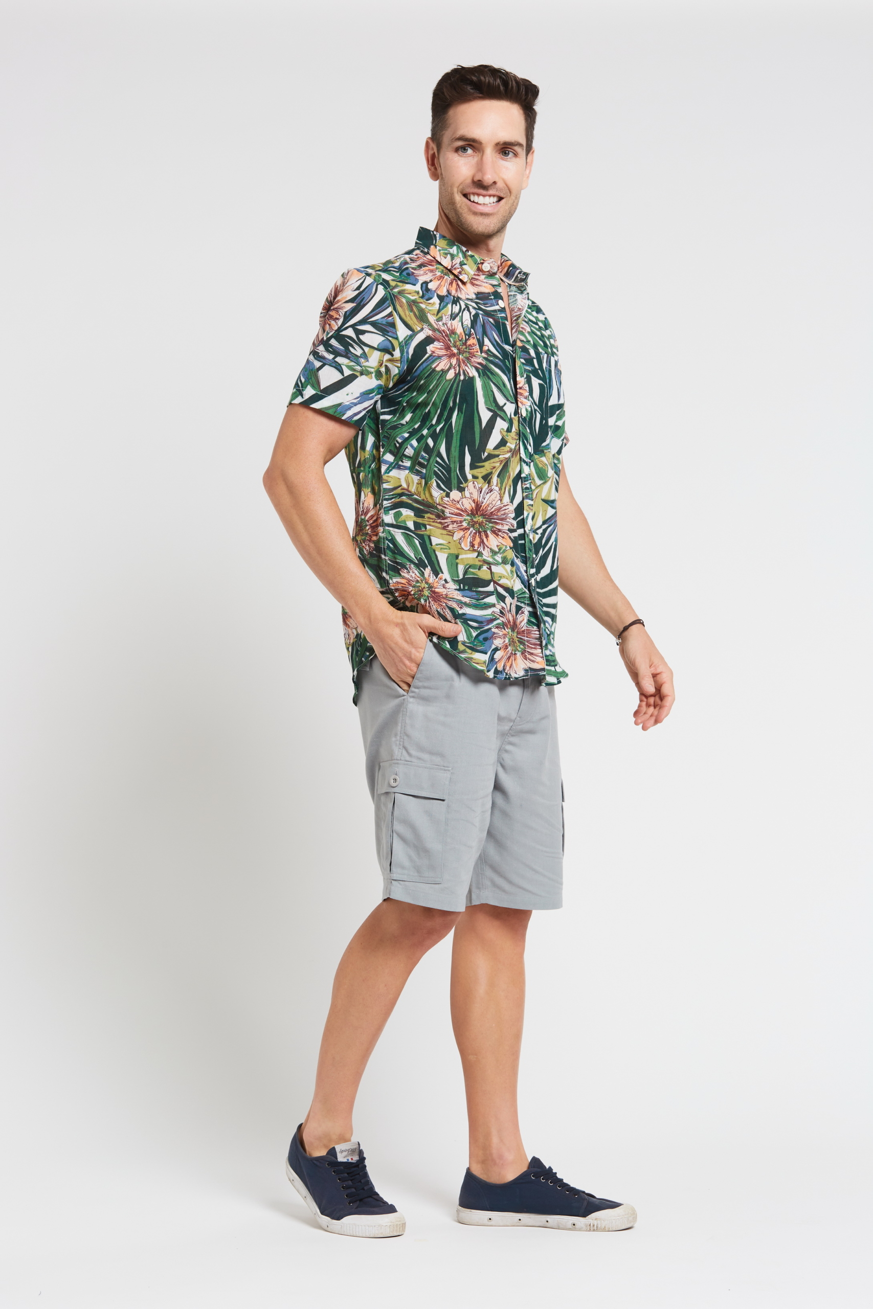 MST2027 GREEN S Men's Hemp Bamboo Jungle Short Sleeve Shirt-Green