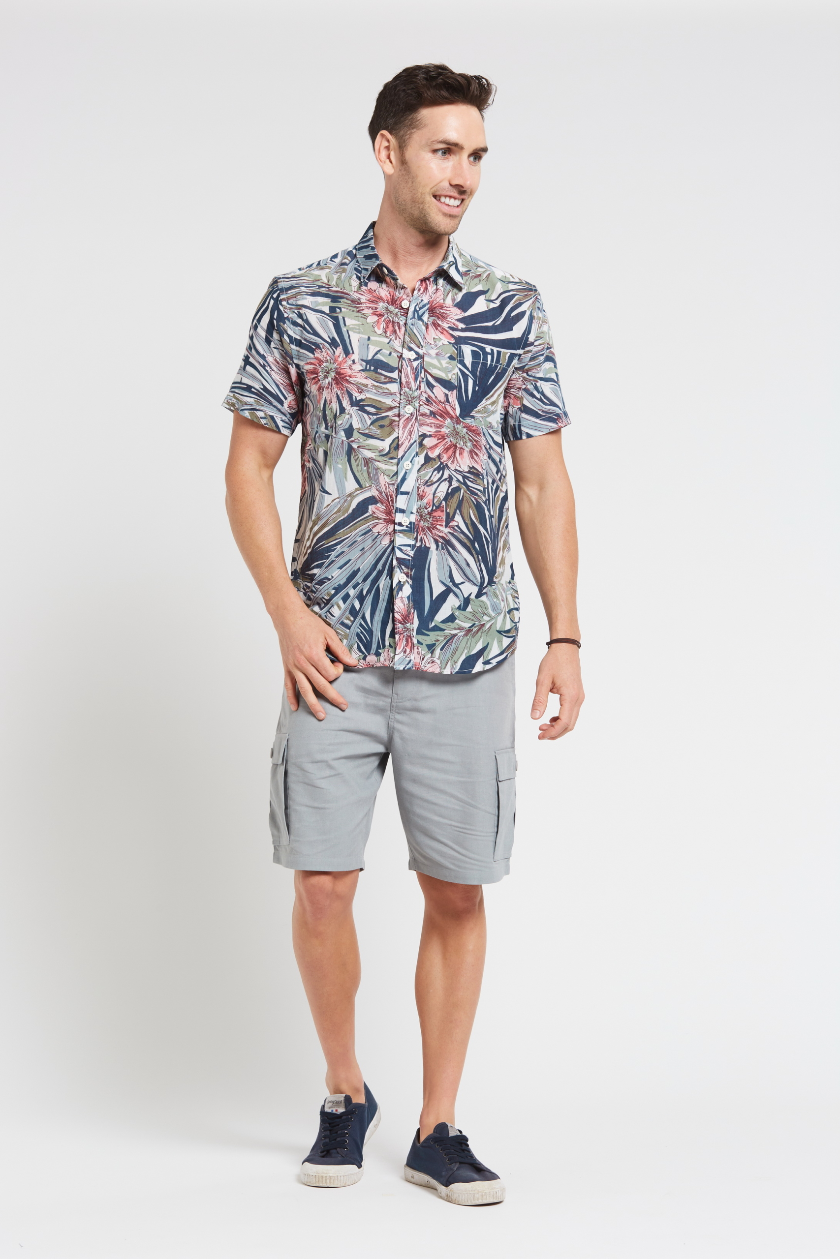 MST2027 GREY F Men's Hemp Bamboo Jungle Short Sleeve Shirt-Grey