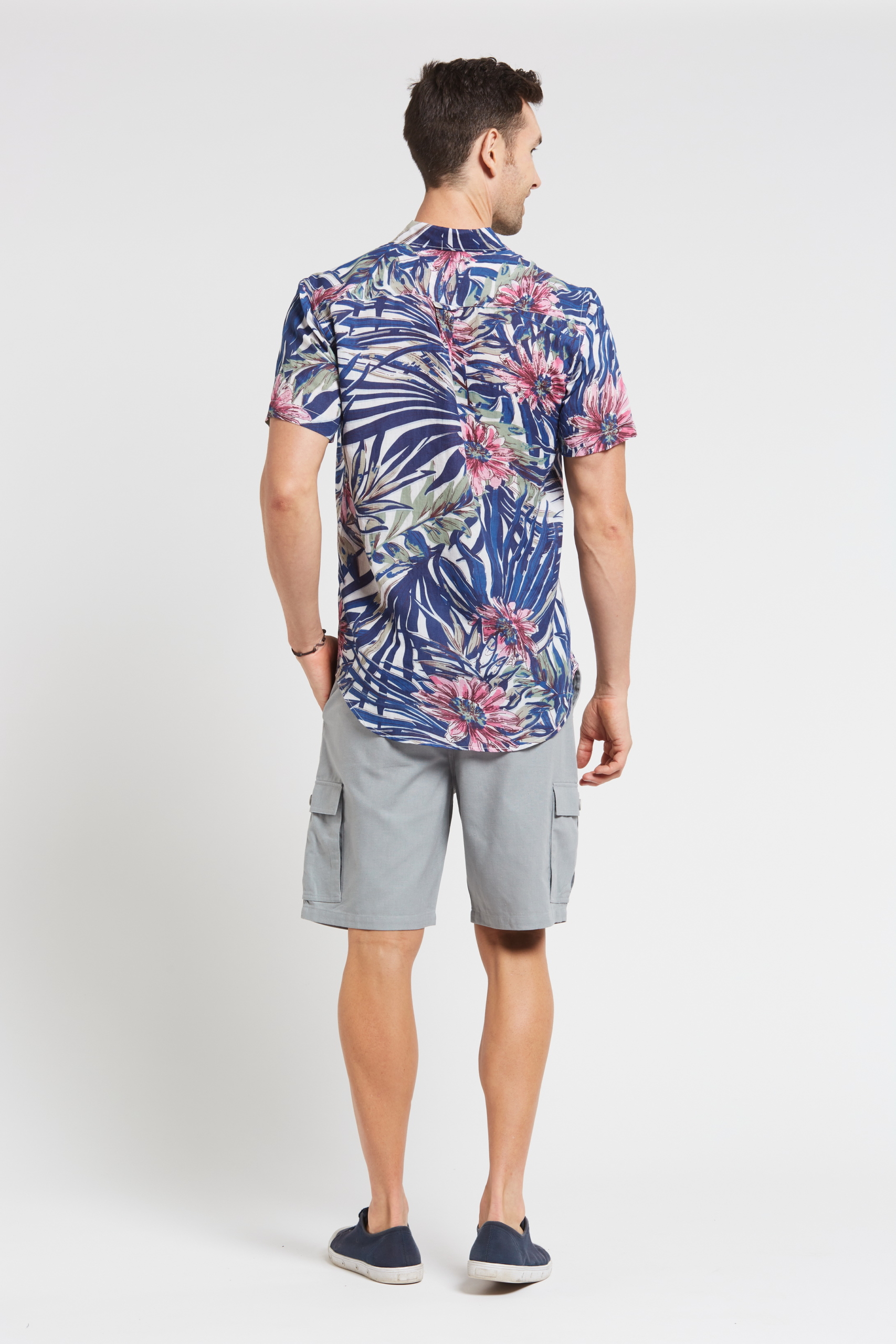 MST2027 NAVY B Men's Hemp Bamboo Jungle Short Sleeve Shirt-Navy