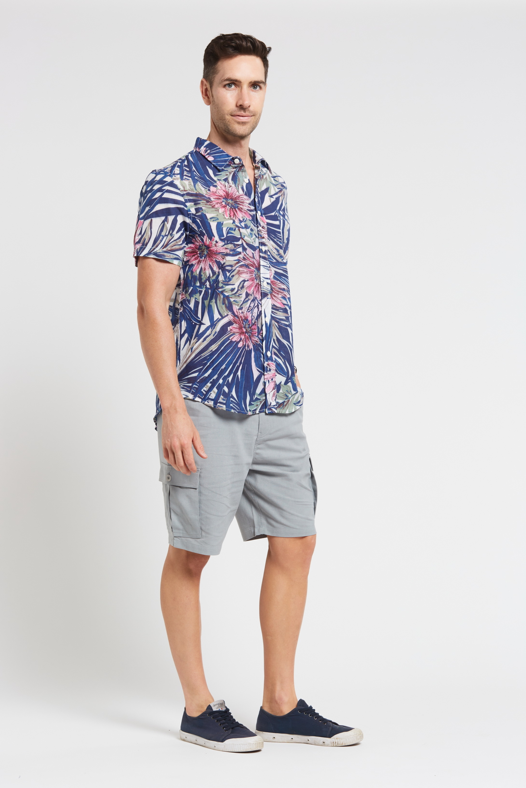 MST2027 NAVY S Men's Hemp Bamboo Jungle Short Sleeve Shirt-Navy