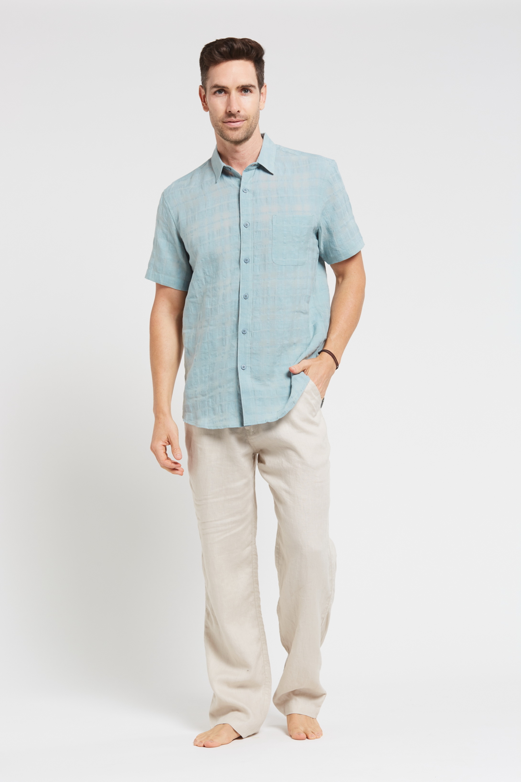 MST2028 MINT F Men's 100%Hemp Short Sleeve Shirt-Mint
