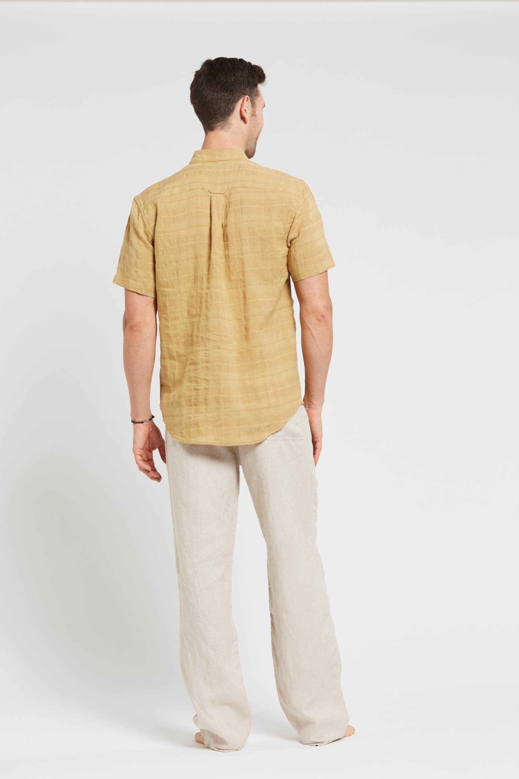 MST2028 MUSTARD B Men's 100%Hemp Short Sleeve Shirt-Mustard