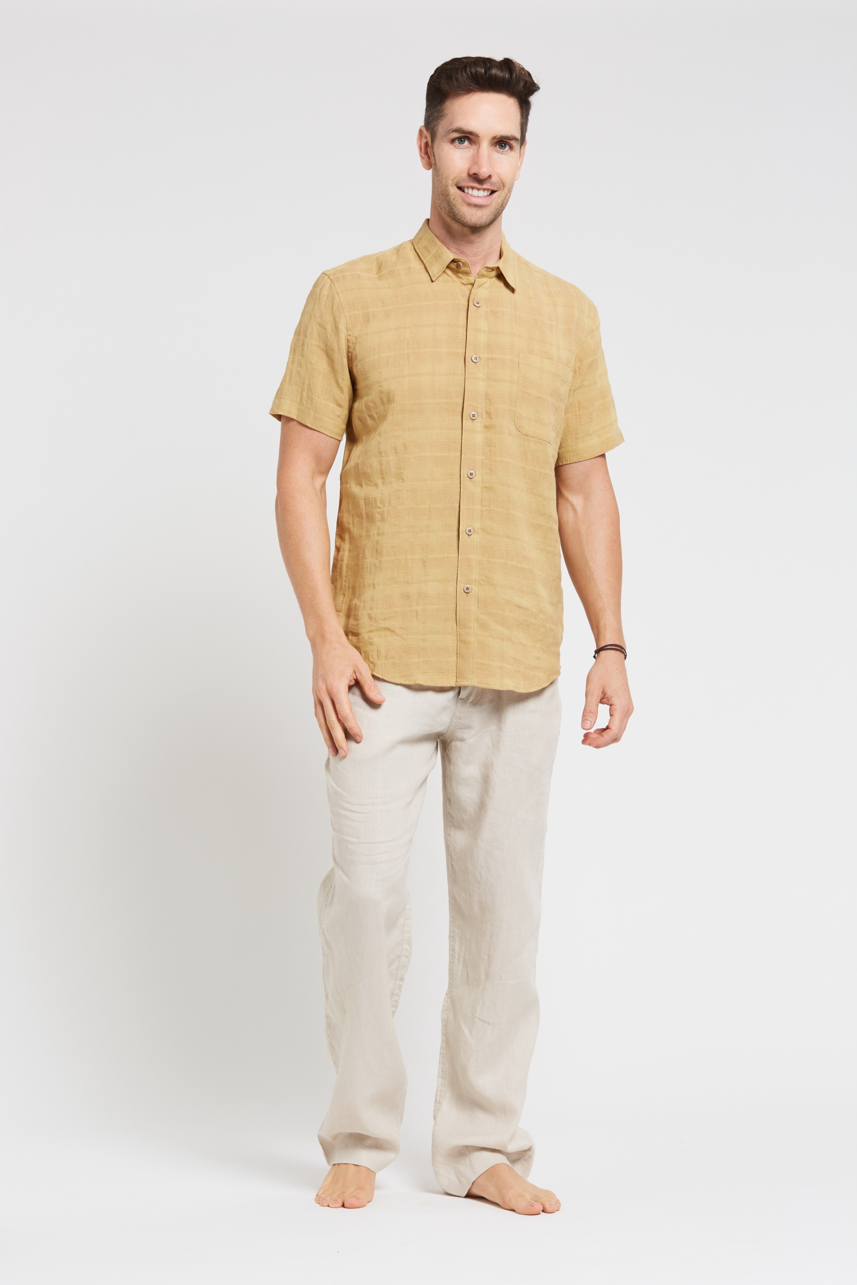 MST2028 MUSTARD F Men's 100%Hemp Short Sleeve Shirt-Mustard