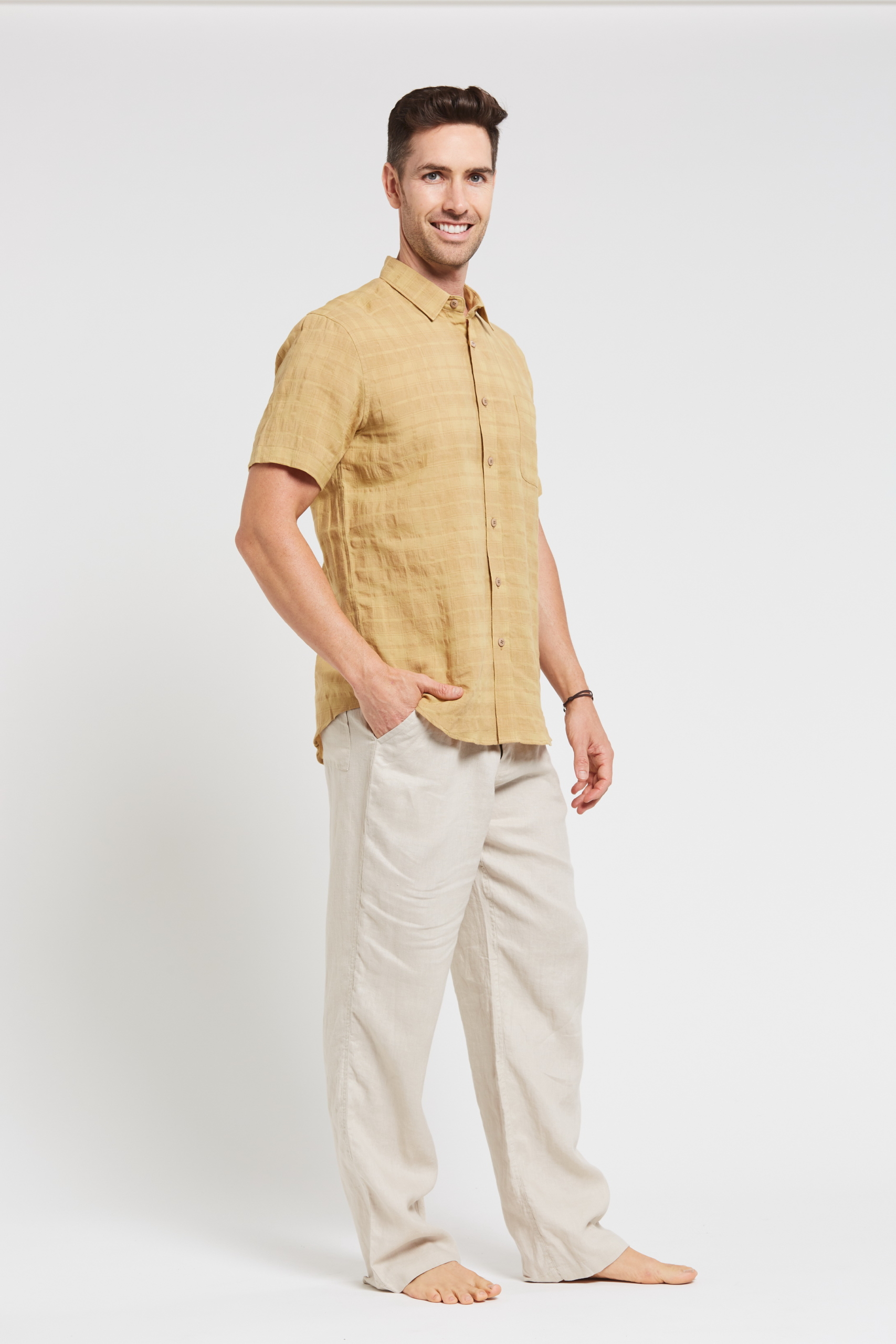 MST2028 MUSTARD S Men's 100%Hemp Short Sleeve Shirt-Mustard