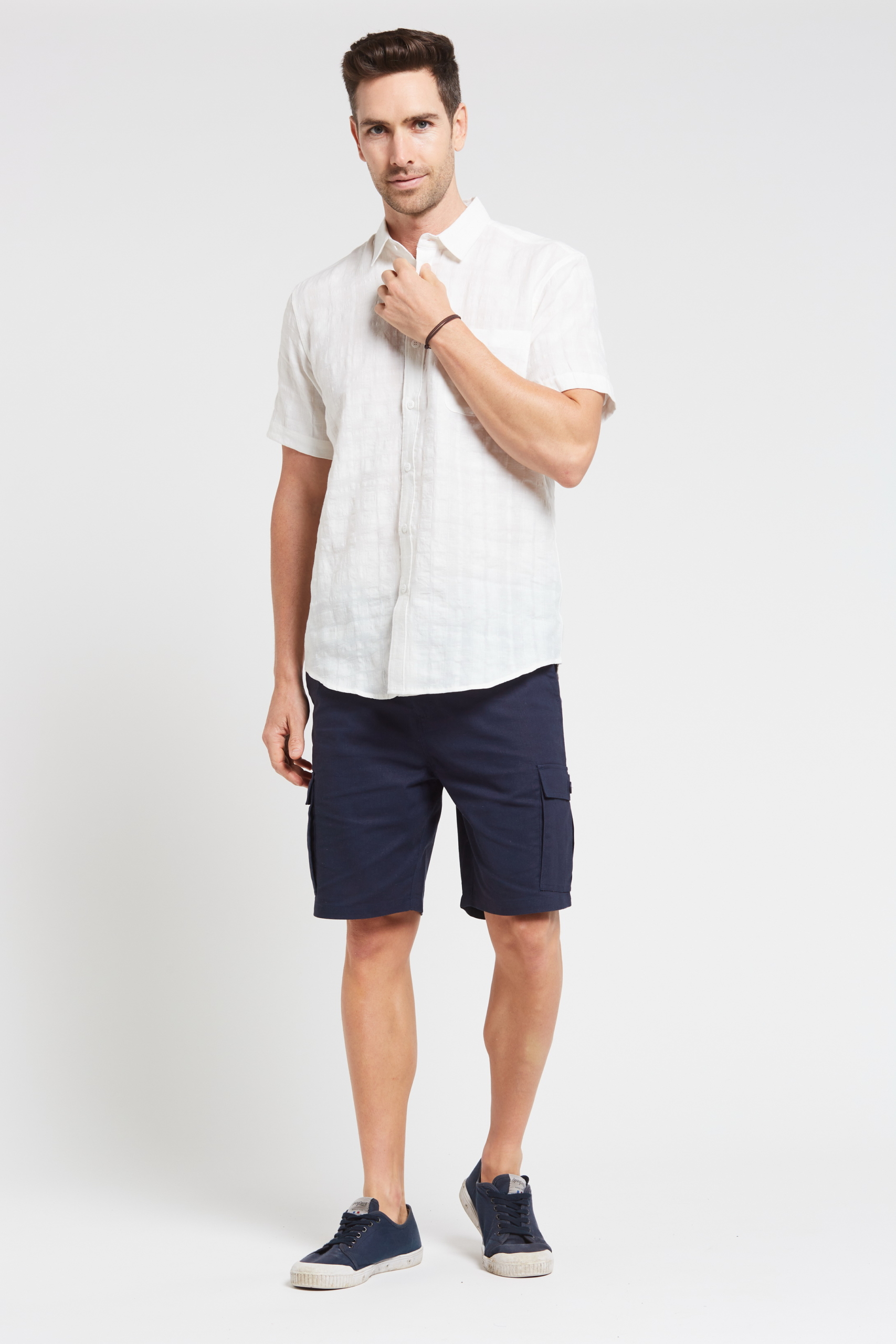 MST2028 WHITE F Men's 100%Hemp Short Sleeve Shirt-White