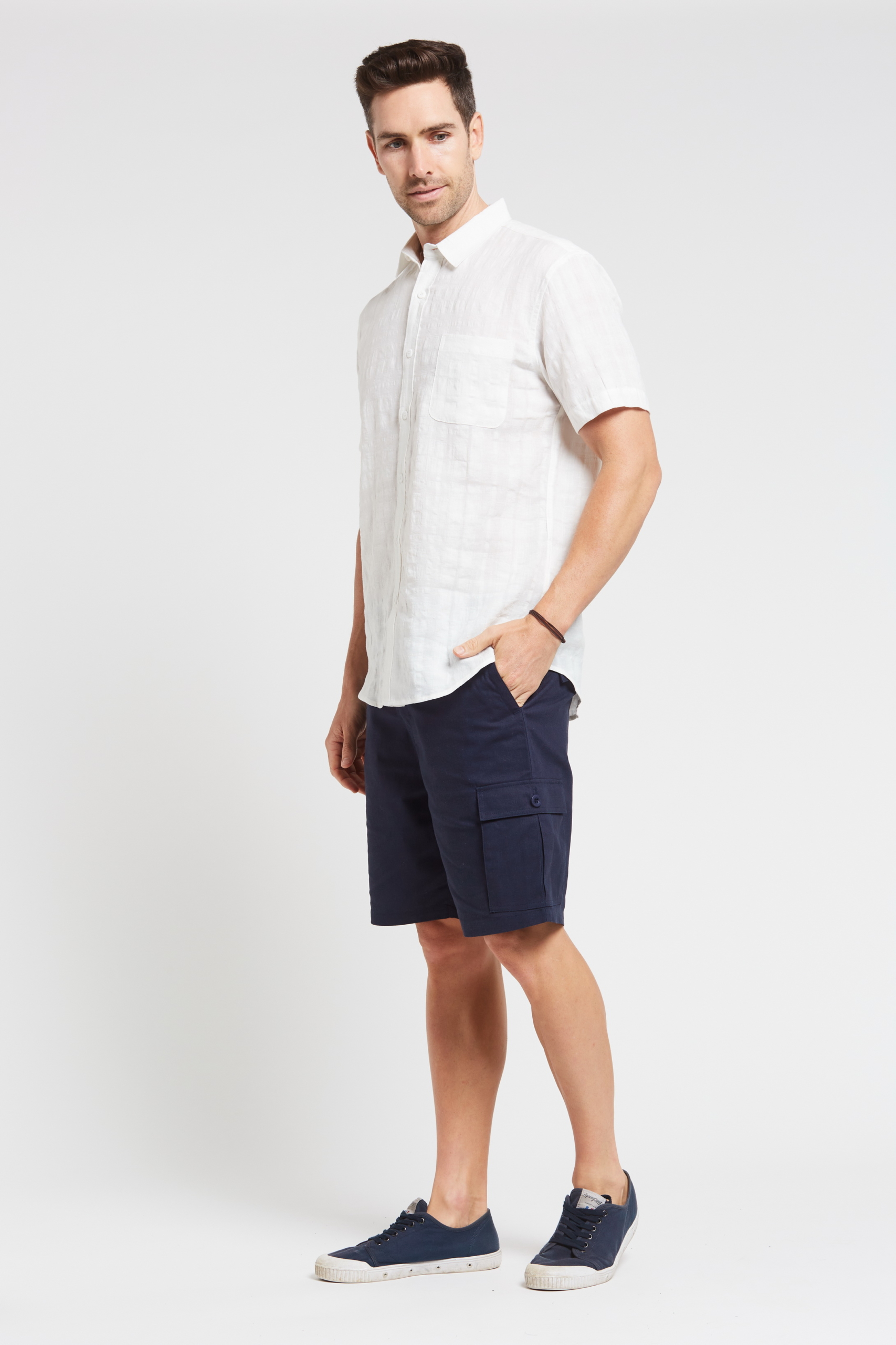 MST2028 WHITE S Men's 100%Hemp Short Sleeve Shirt-White