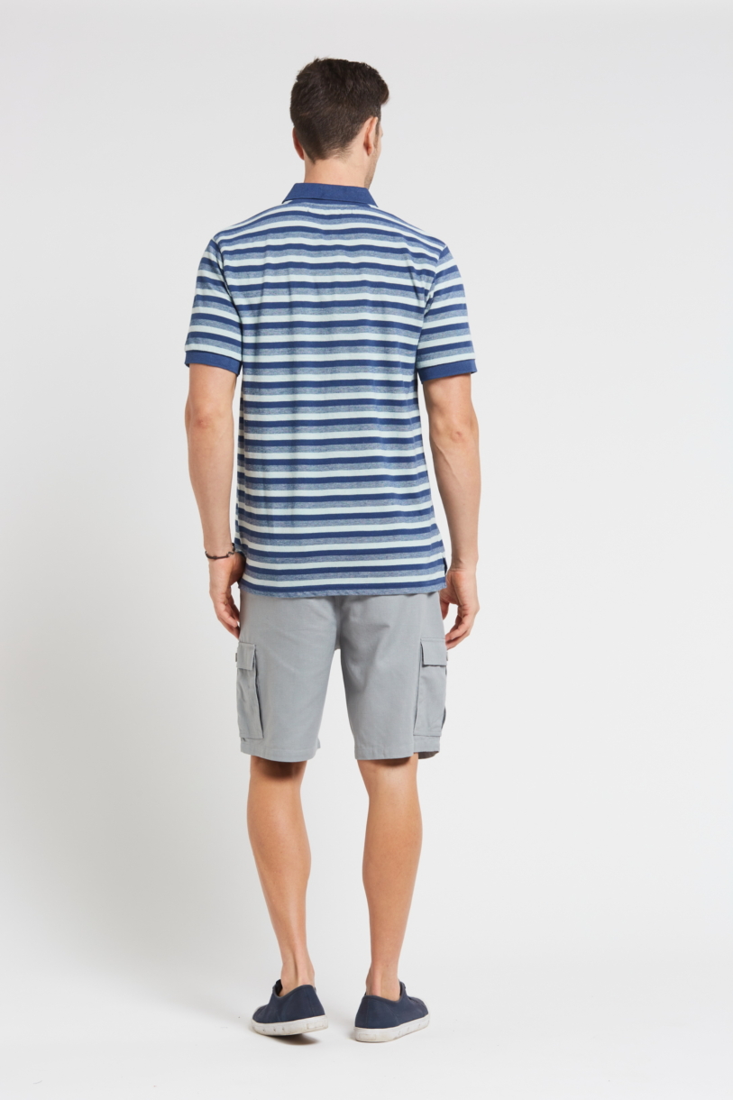 Men's Hemp Cotton Stripe Polo-Blue