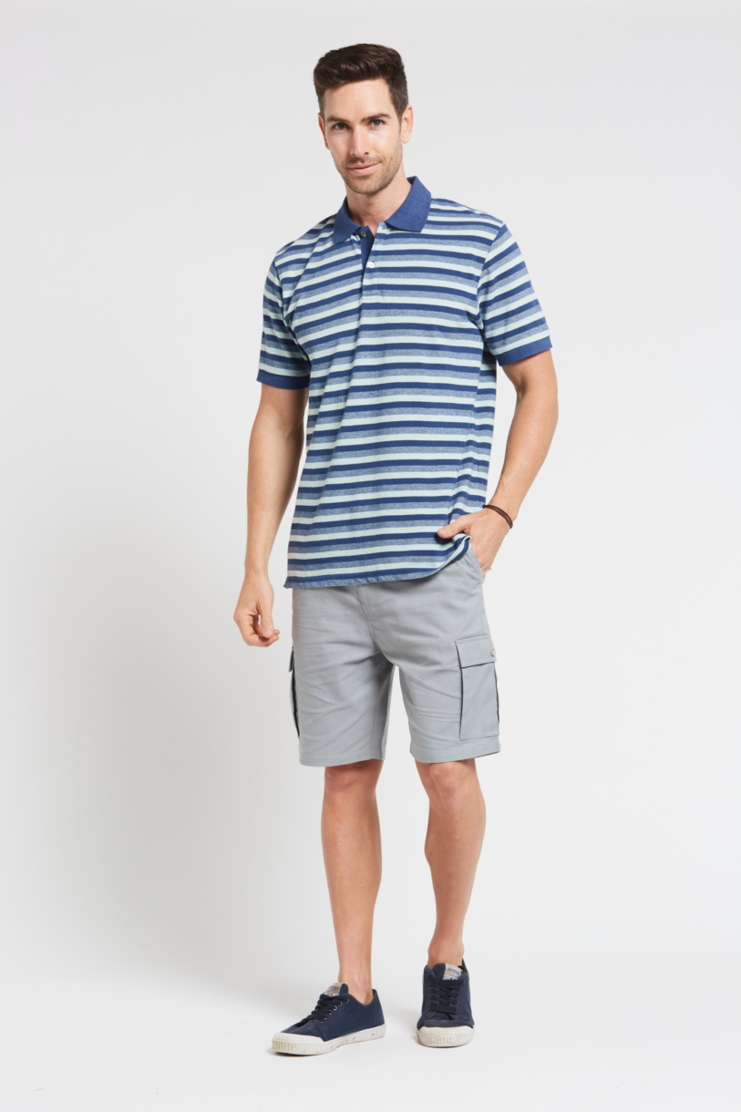 Men's Hemp Cotton Stripe Polo-Blue