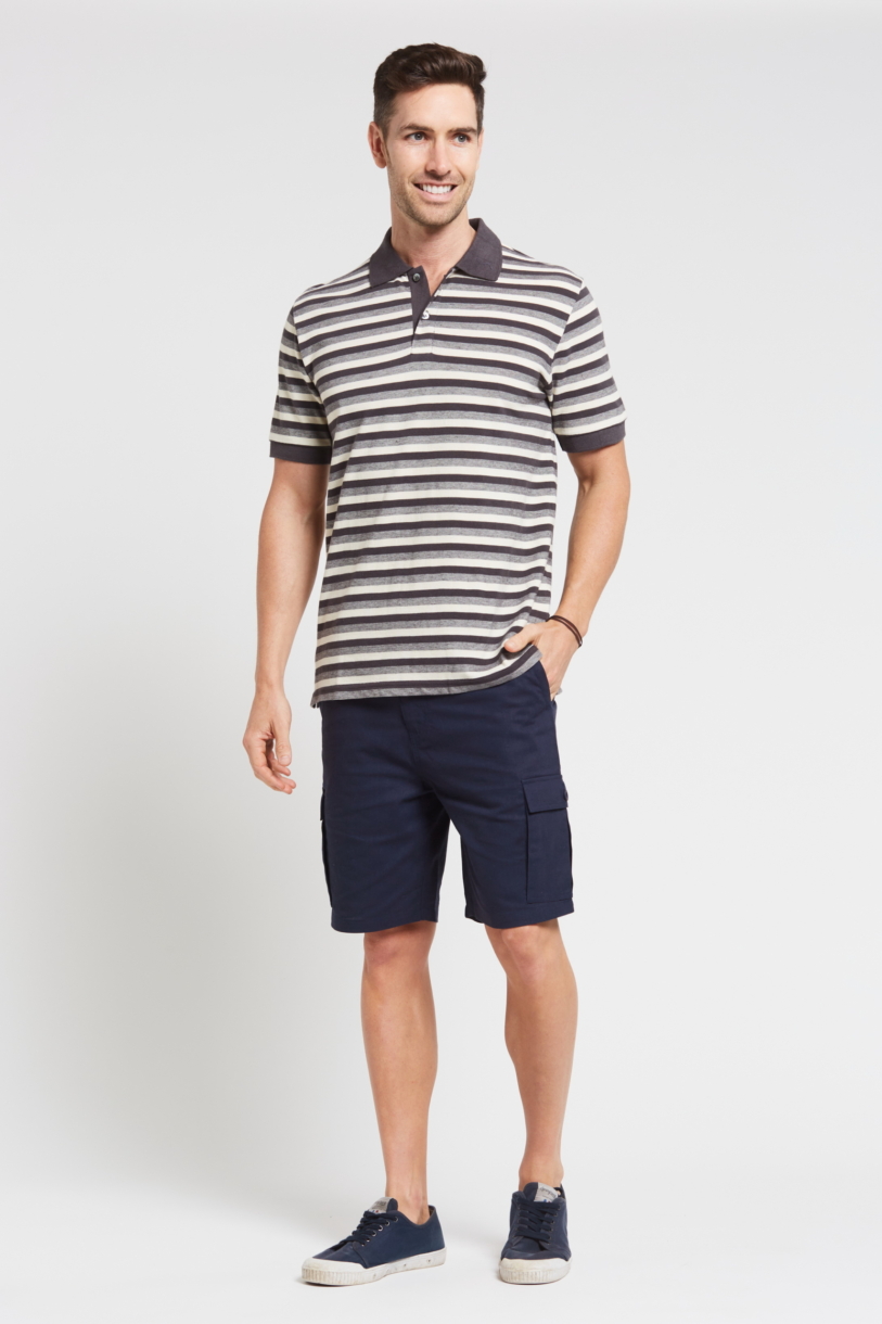 Men's Hemp Cotton Stripe Polo-Grey