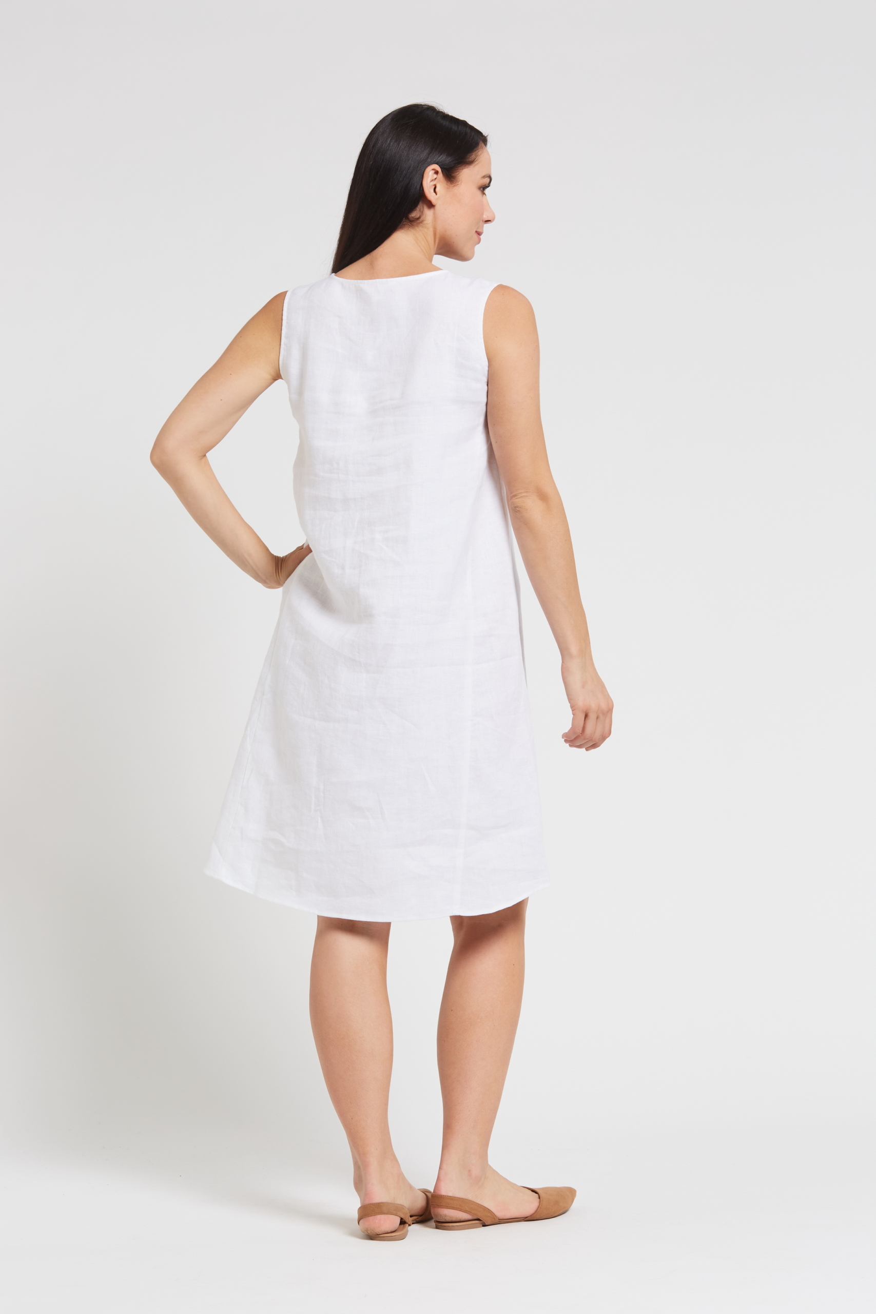 LSB1981 WHITE B Ladies' 100% Hemp Sleeveless Dress-White