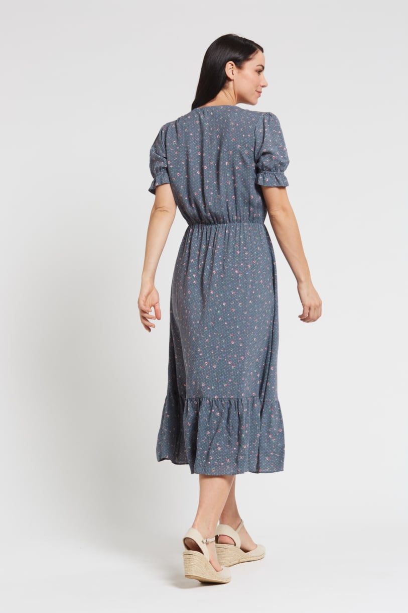 Ladies' Hemp Bamboo Maxi Floral Dress-Blue