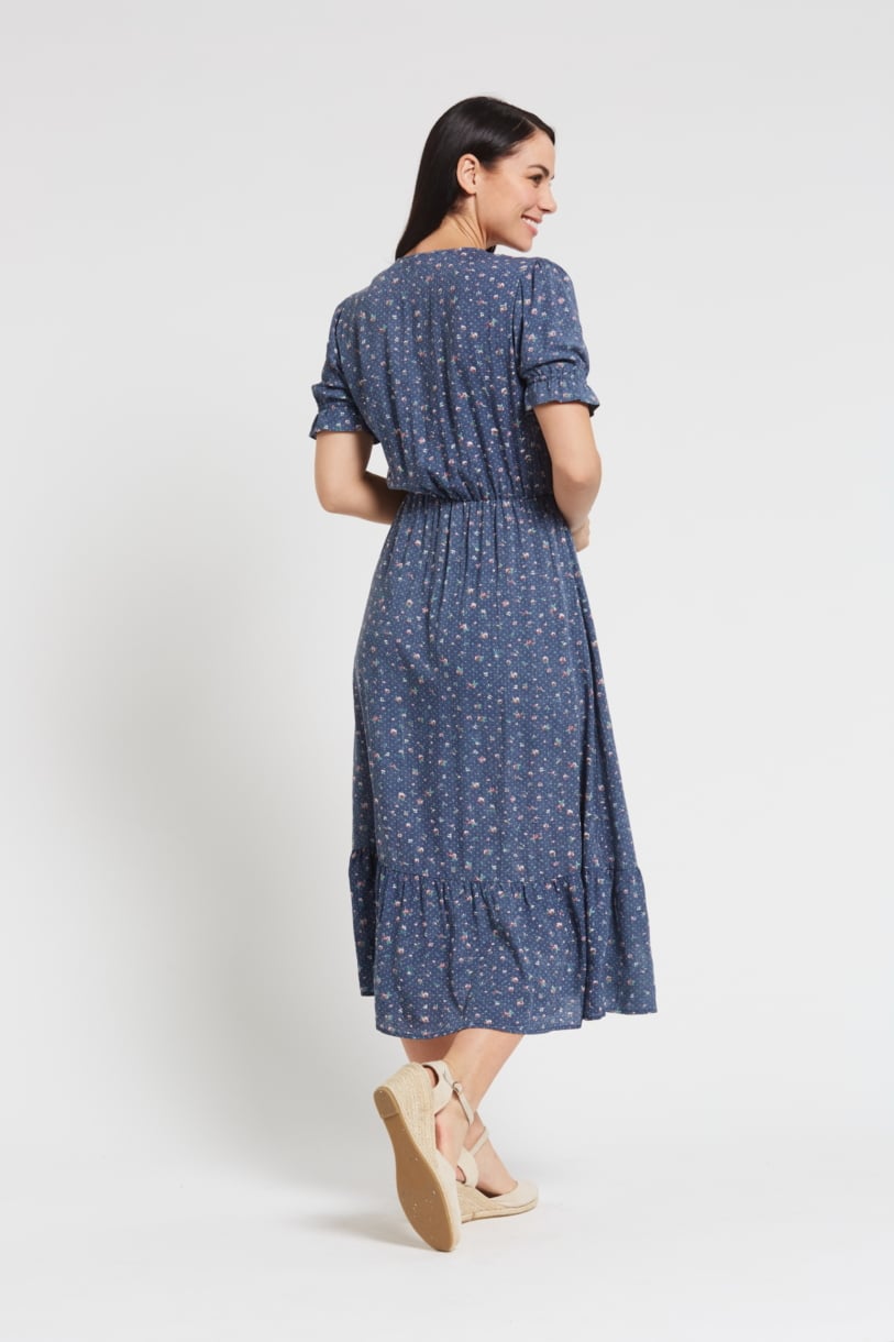 Ladies' Hemp Bamboo Maxi Floral Dress-Navy