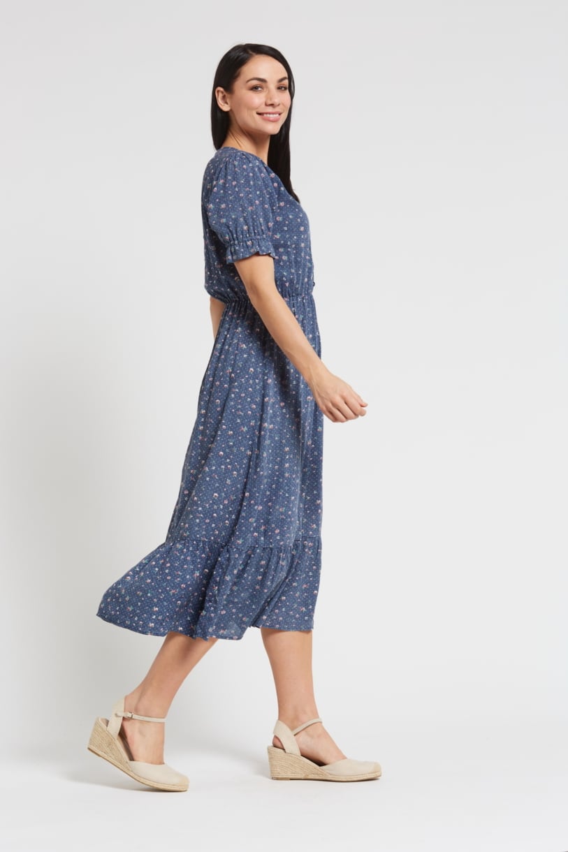 Ladies' Hemp Bamboo Maxi Floral Dress-Navy