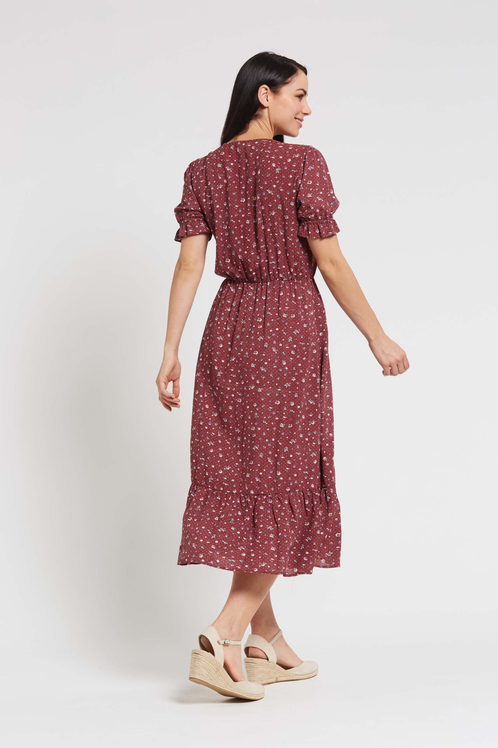 LSB2082 RED B Ladies' Hemp Bamboo Maxi Floral Dress-Red