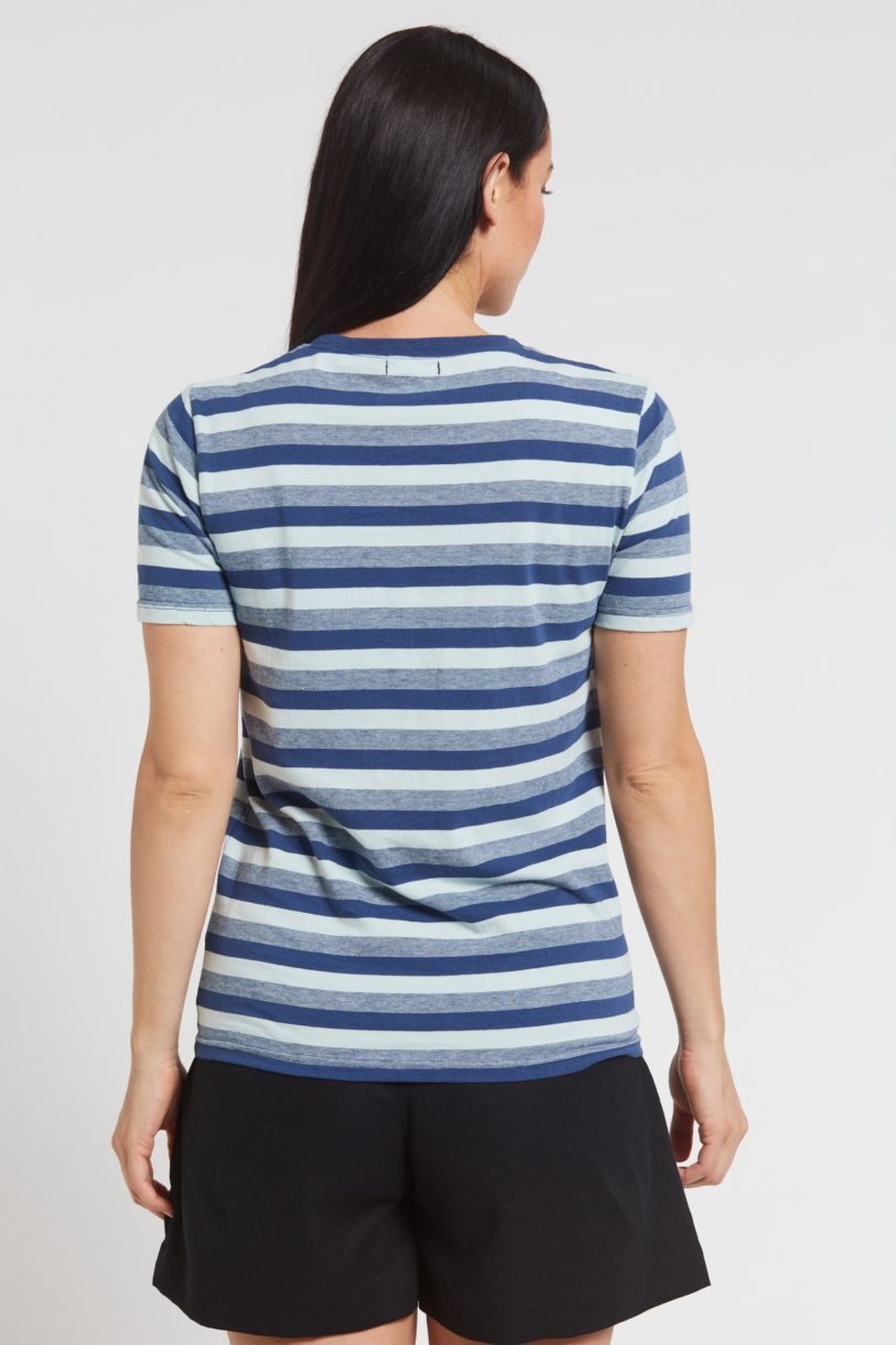 Ladies' Hemp Cotton Stripe Tee-Blue