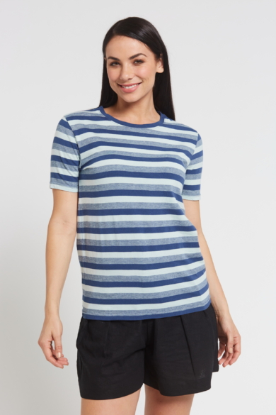 Ladies' Hemp Cotton Stripe Tee-Blue