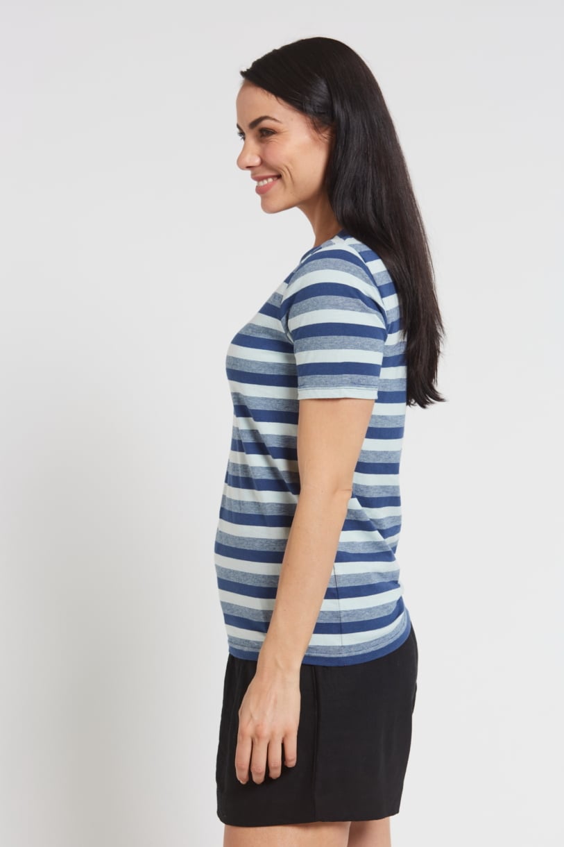 Ladies' Hemp Cotton Stripe Tee-Blue