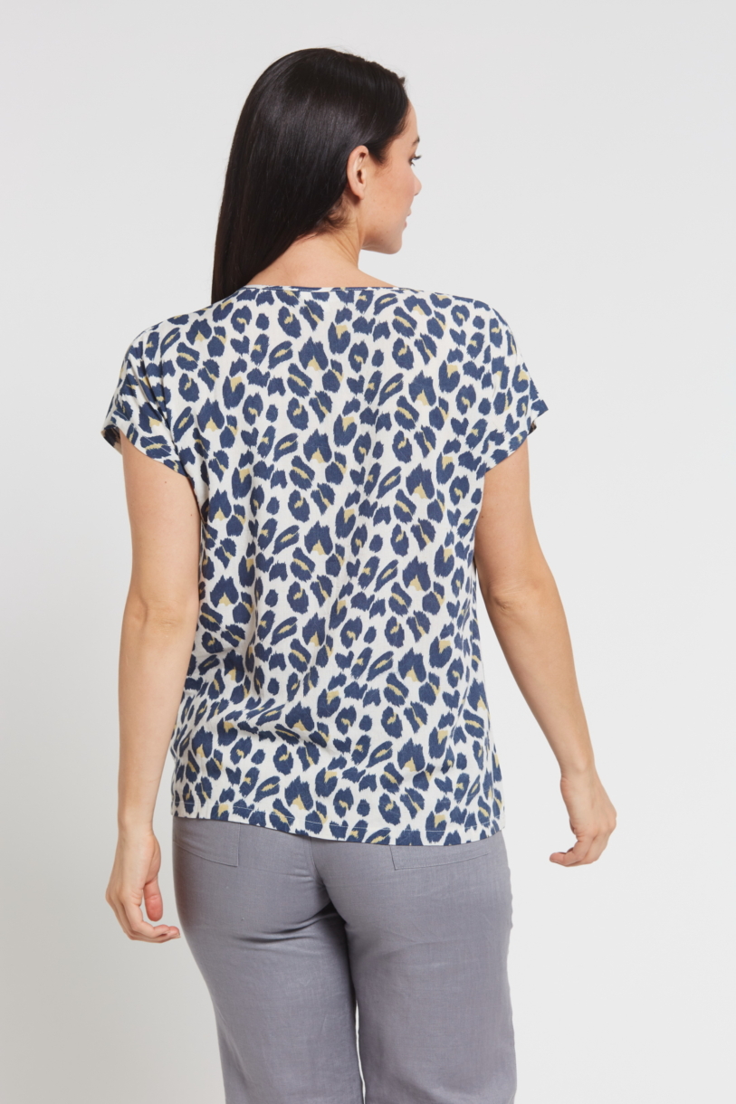 Ladies' Hemp Bamboo Animal Print Top-Blue